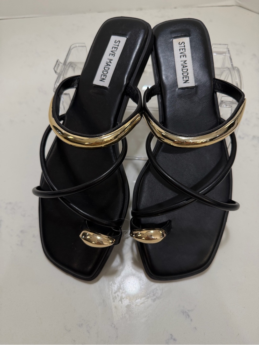 Steve Madden Black Sandals with Gold Hardware